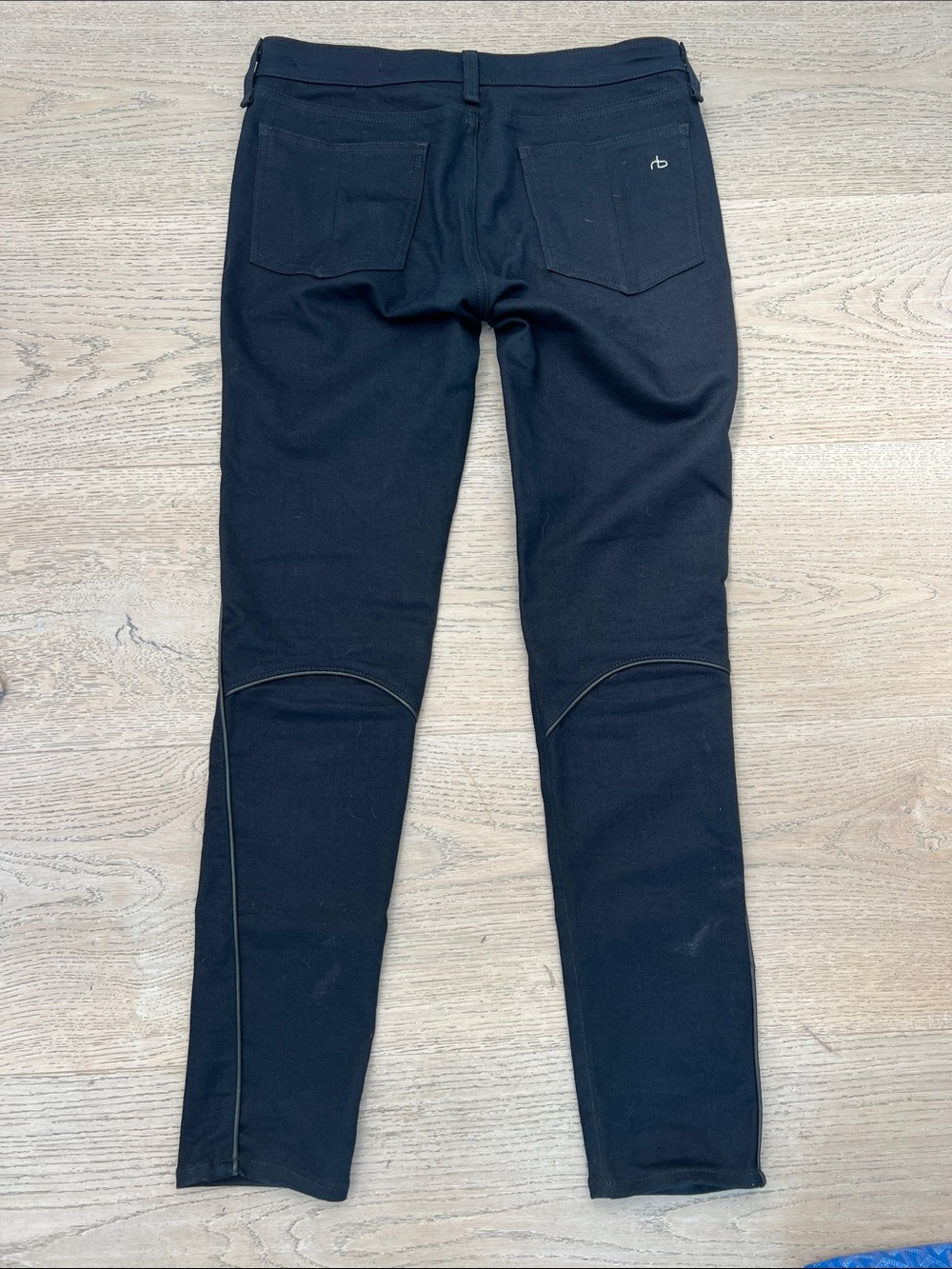 Rag & Bone Midnight Indigo Blue Skinny Jeans Size 29 with Black Leather Piping - Picture 2 of 7